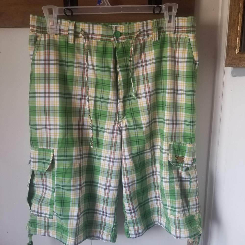Vintage Brock Jeans Plaid Cargo Shorts Size 34